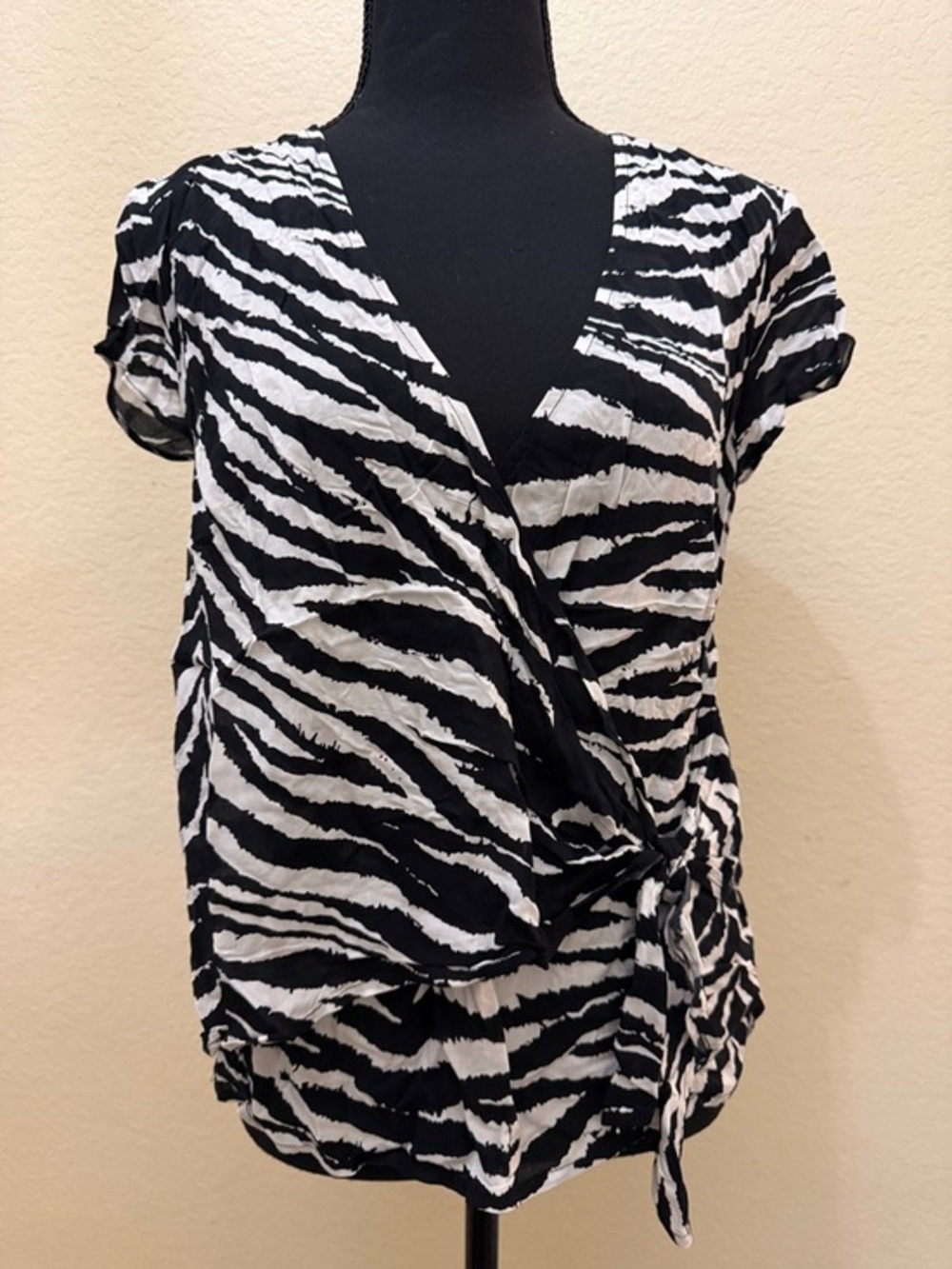 INC International Concepts Black & White Zebra Wrap Blouse